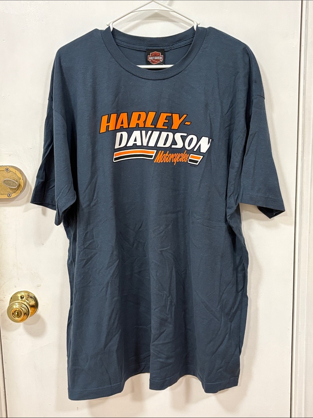 Harley-Davidson Navy Short Sleeve Tee with Orange & White Logo
